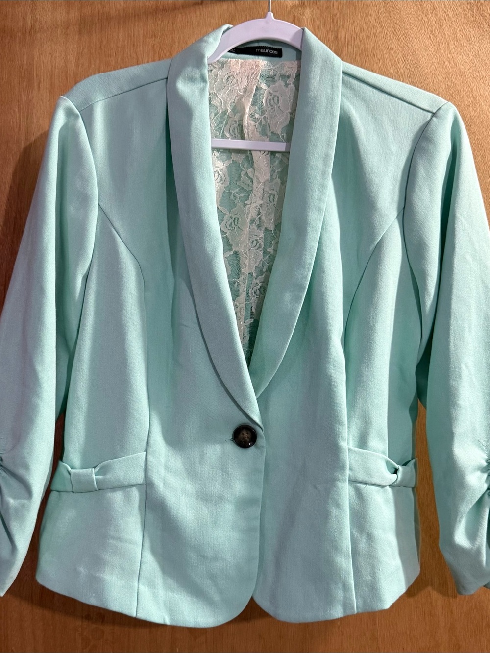 Maurices Mint Green Lace-Back Single-Button Blazer